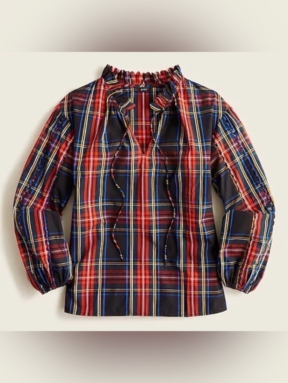 J. Crew Scalloped tie-neck top in Stewart tartan